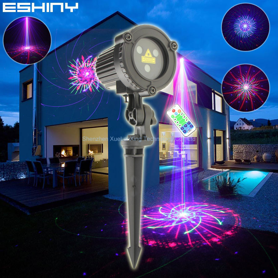 Industrial Laser Projector - Eshiny โปรเจ็คเตอร์เลเซอร์ RGB เคลื่อนไหวได้60รูปแบบไฟภายนอกอาคาร IP65กลางแจ้งสวนงานปาร์ตี้ผนังต้นไม้ผนังบ้านสวน B208N8