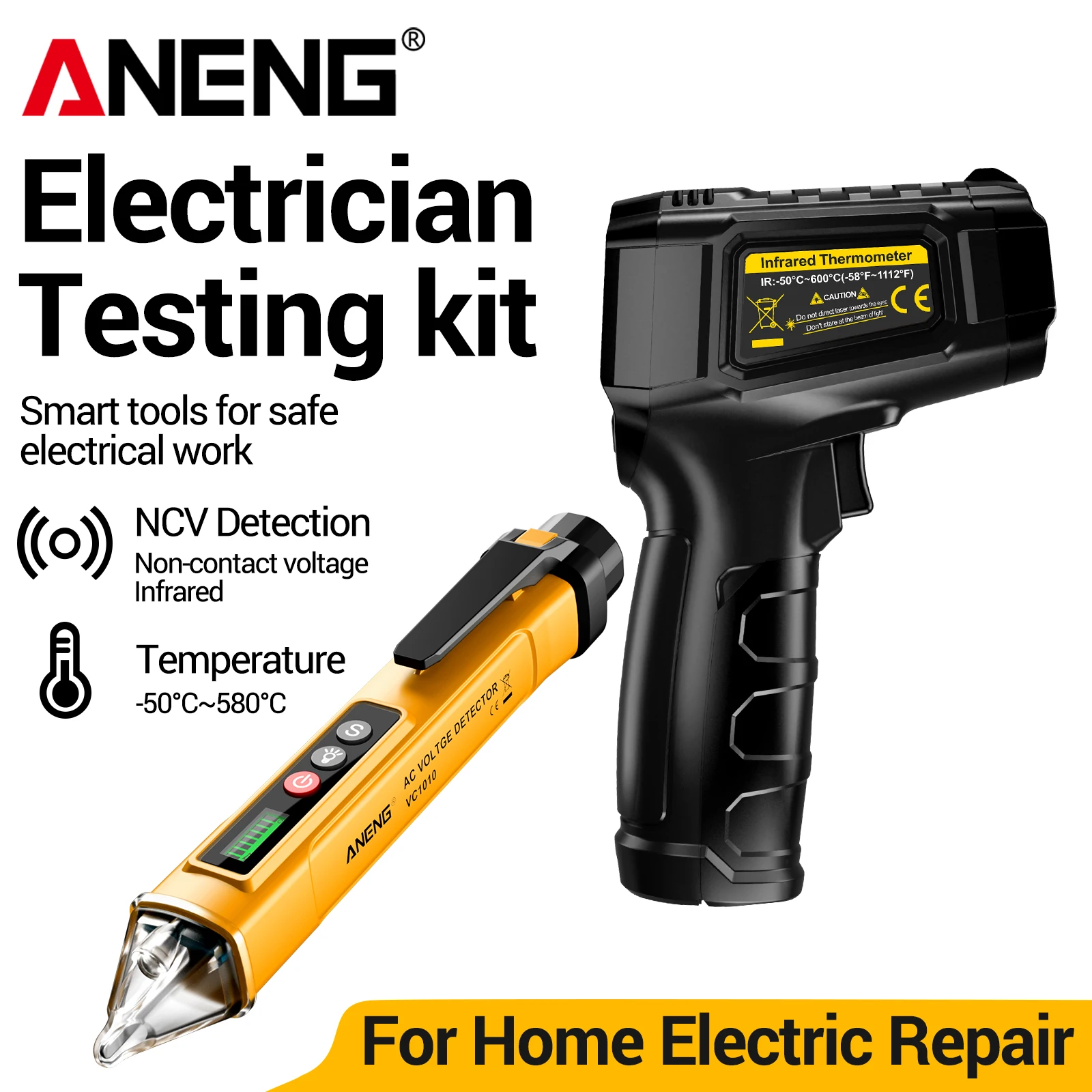 Industrial Laser Pen - เครื่องวัดอุณหภูมิแบบเลเซอร์ ANENG TH202 พร้อมปากกาทดสอบแรงดันไฟฟ้า VC1010-50~600 ℃