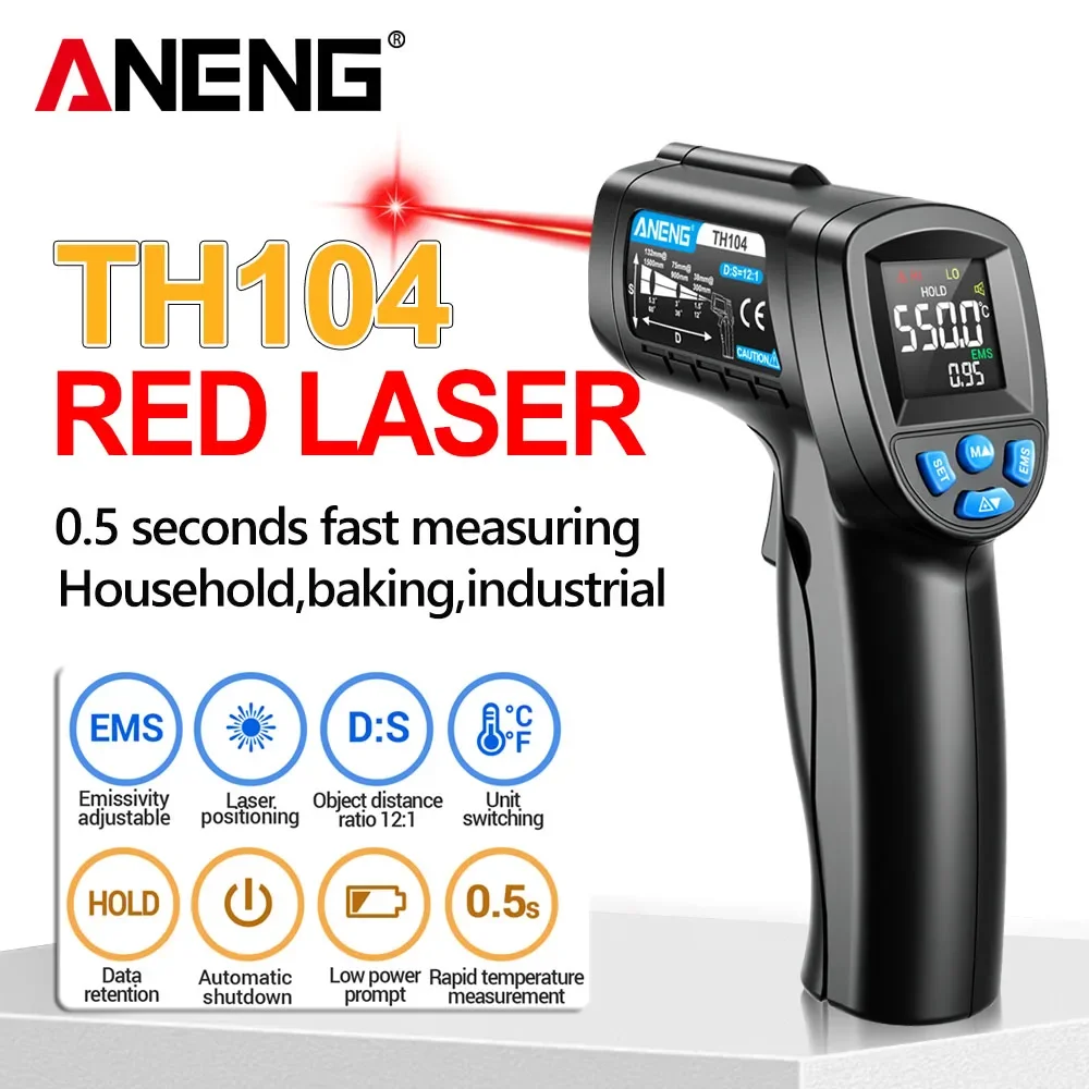 Industrial Laser Thermometer - ANENG TH104 ปืนวัดอุณหภูมิอินฟราเรดแบบมือถือ -50~550 ℃ เครื่องวัดอุณหภูมิแบบเลเซอร์อินฟราเรด