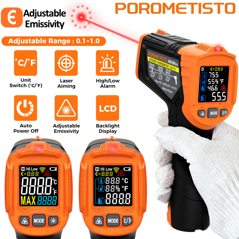 Industrial Laser Thermometer - -50~380C เครื่องวัดอุณหภูมิอินฟราเรด -50~800C เครื่องวัดความชื้นอุณหภูมิแบบดิจิตอลระดับมืออาชีพ เครื่องวัดอุณหภูมิแบบเลเซอร์แบบไม่สัมผัส ไพโรมิเตอร์